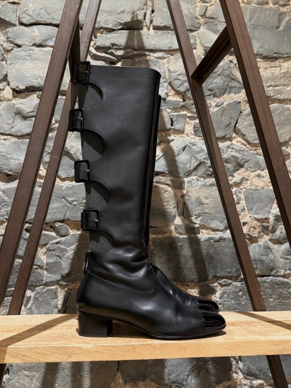 Chanel 2007 Black Cut Out Gladiator Riding Boots
